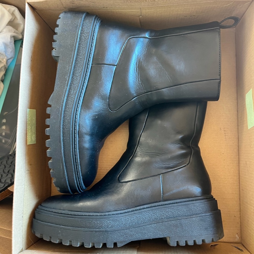 Steve Madden Black Chunky Ankle Boots